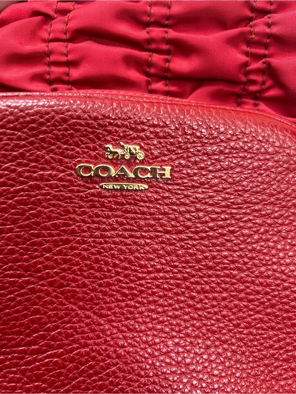 Coach Red Leather Shoulder Bag with Gold Logo